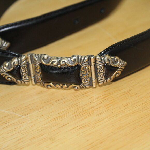 Fossil Black Leather Belt with Ornate Silver Hardware M - Picture 5 of 12